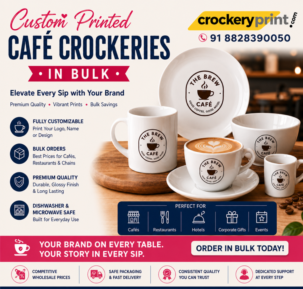 Custom printed café crockeries in bulk and wholesale restaurant crockery