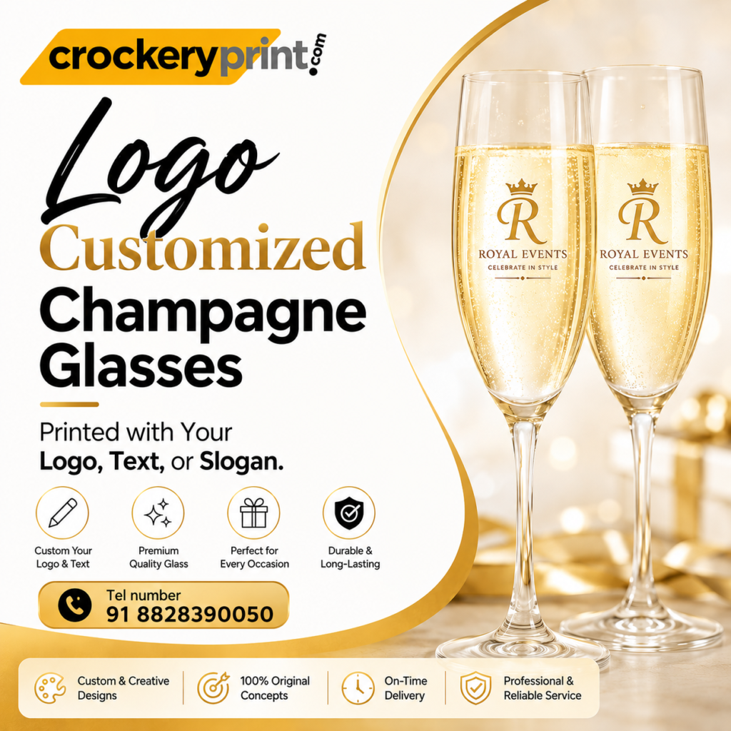Showcase Your Brand with Premium Customized Champagne Glass Printing from CrockeryPrint